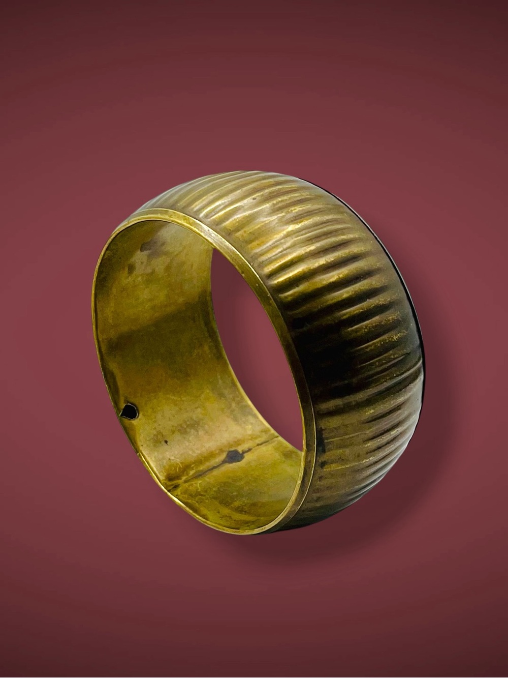 Vintage Chunky Wide Brass Ribbed Bangle Bracelet Bold Statement Boho